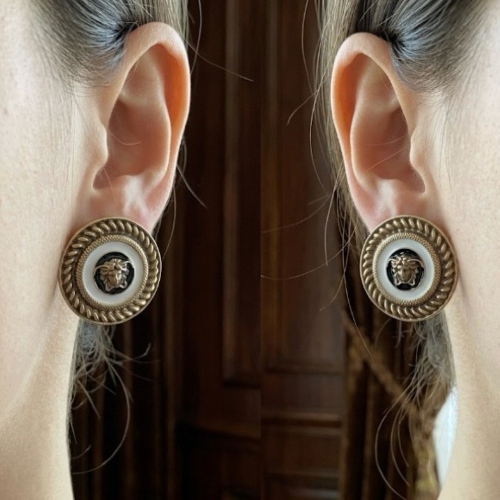 Vintage Versace Earrings 925 Sterling Silver 14K Yellow Gold Plated